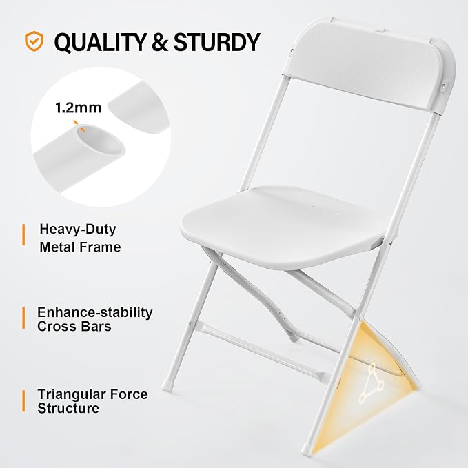 VINGLI 10 Pack White Plastic Folding Chair, Indoor Outdoor Portable Stackable - Image 4