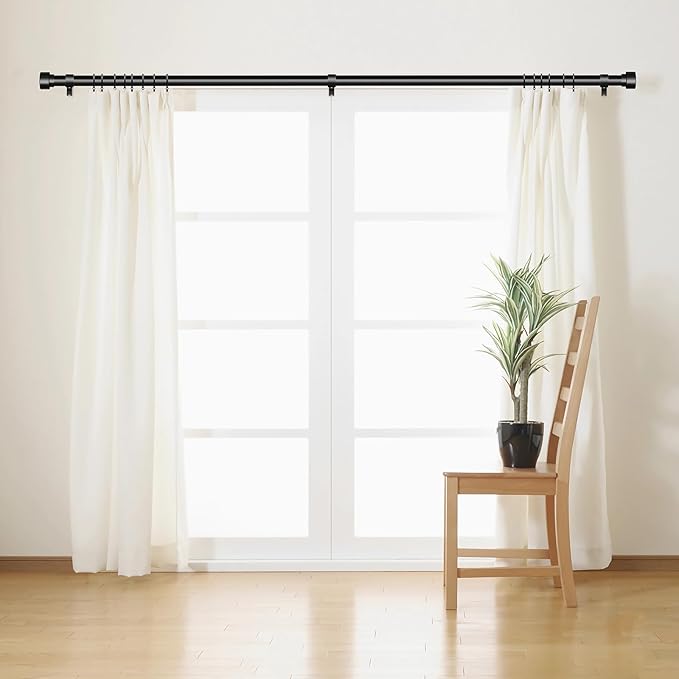 2 Pack Curtain Rods for Windows 72 to 144, 1 Inch Adjustable Black Heavy Duty - Image 3