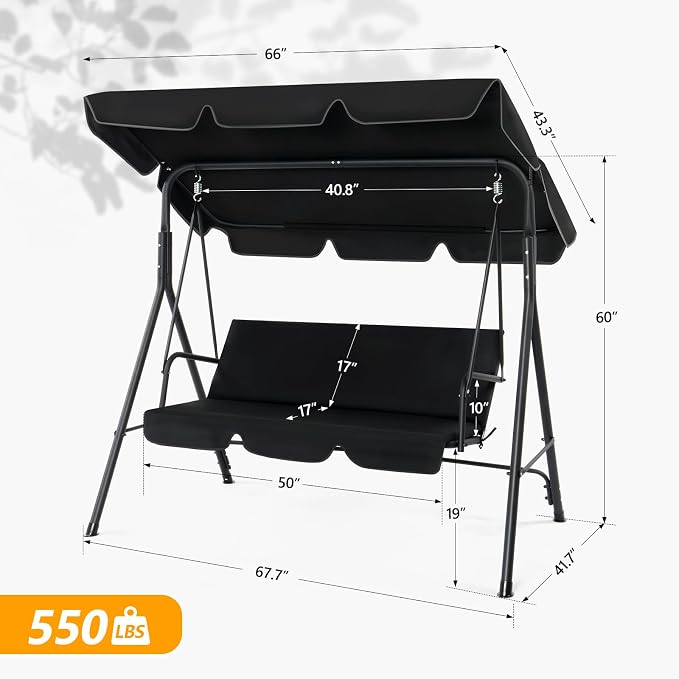 VINGLI Heavy Duty 550 LBS Upgraded 2 Person Outdoor Porch Swing - Image 5
