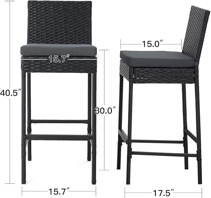 ECOTOUGE Wicker Bar Stools Set of 4, Outdoor Rattan Barstools Counter Height - Image 3
