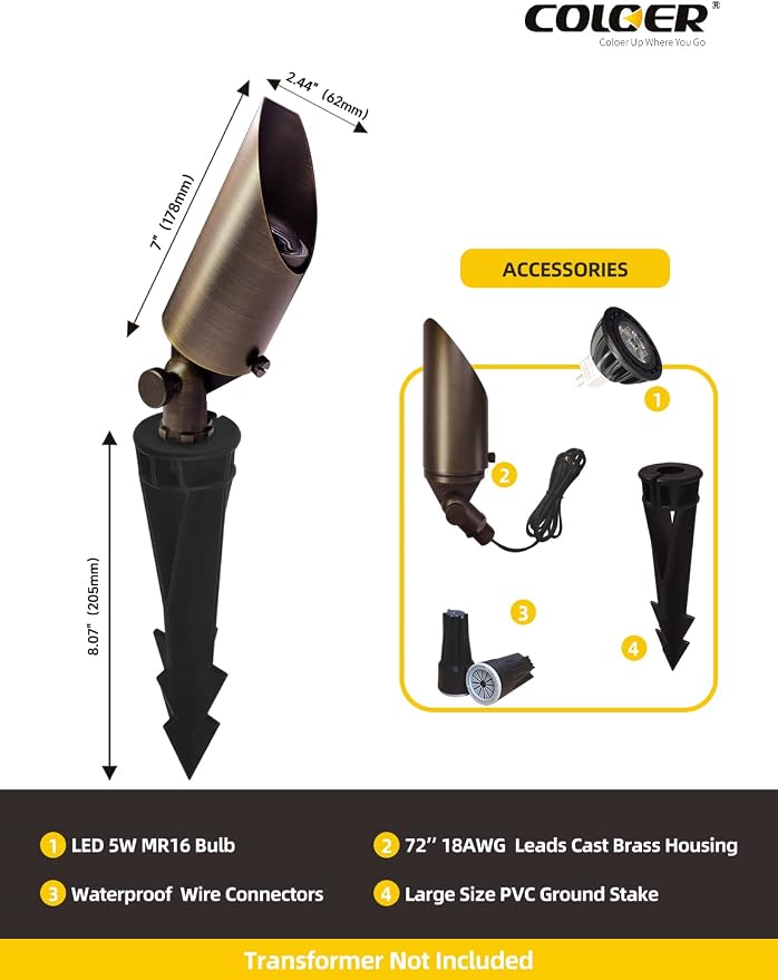 COLOER Brass Landscape Spotlights, 12 Pack Spotlight Fixture Outdoor - Image 4