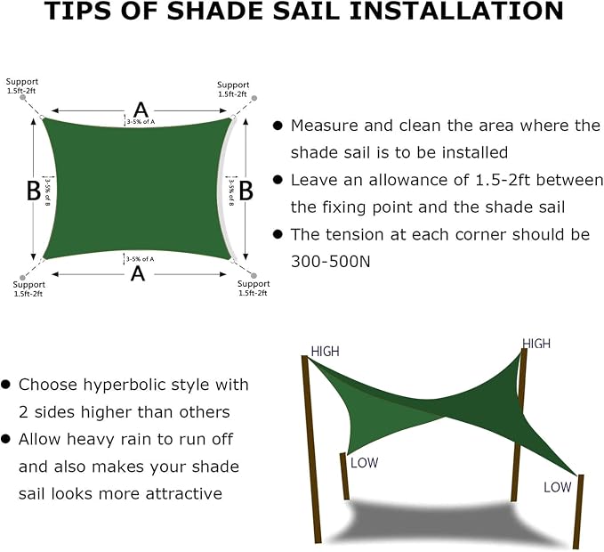 KANAGAWA 6'X22' Dark Green Custom Size Sun Shade Sail Rectangle UV Block Canopy - Image 6