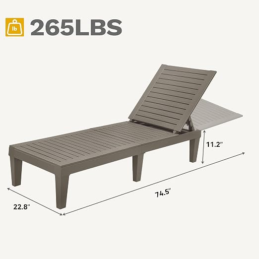 DWVO Outdoor Chaise Lounge, Pool Lounge Chair Set of 2 w/ 5-Level Backrest - Image 3