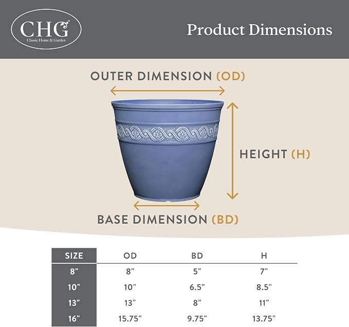Classic Home and Garden Corinthian Resin Flower Pot Planter, Slate Blue - Image 5
