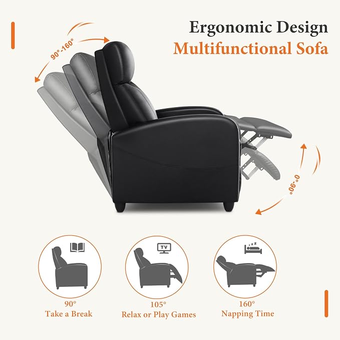 Sweetcrispy Recliner Chair PU Leather Recliner Sofa No Massage, Home Theater - Image 5