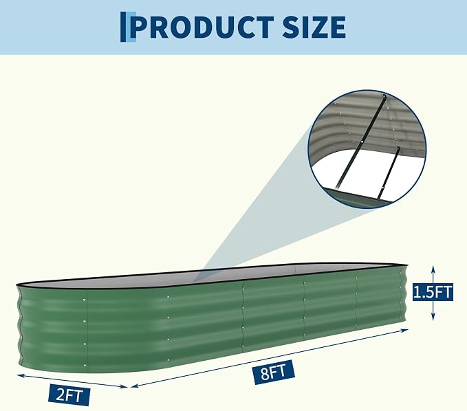 8x2x1.5 ft Galvanized Raised Garden Bed - Image 3