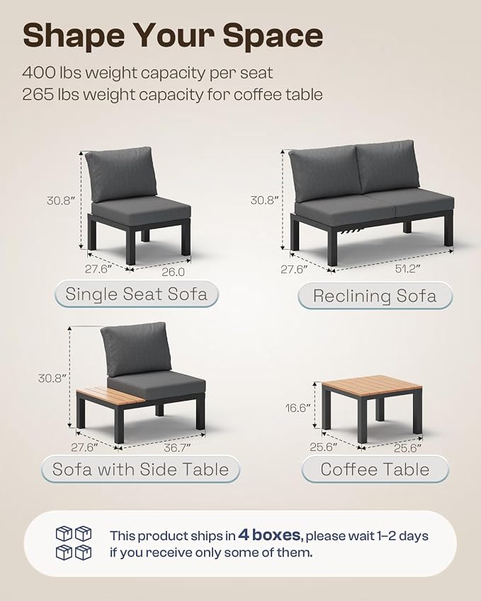 Aluminum Modular Outdoor Patio Furniture Set, 6 Seats Sectional Sofa Set - Image 8