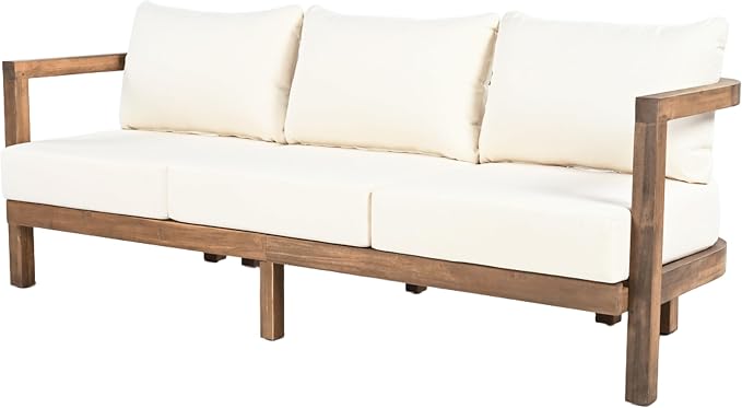 Christopher Knight Home Havets 74.75"W Outdoor 3 Seater Sofa, Acacia Wood Bench - Image 4