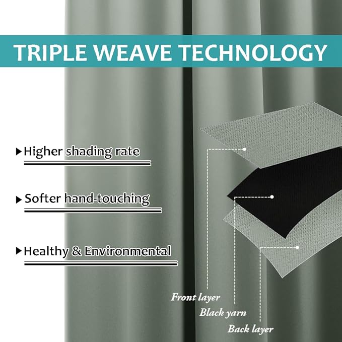 NICETOWN 2 Panels Sage Green Blackout Outdoor Curtains - Image 3
