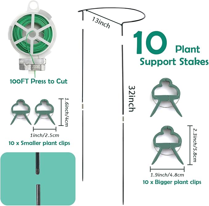 32 inch Plant Support Stakes, 10 Pack Half Round Metal Garden Plant Stake - Image 2