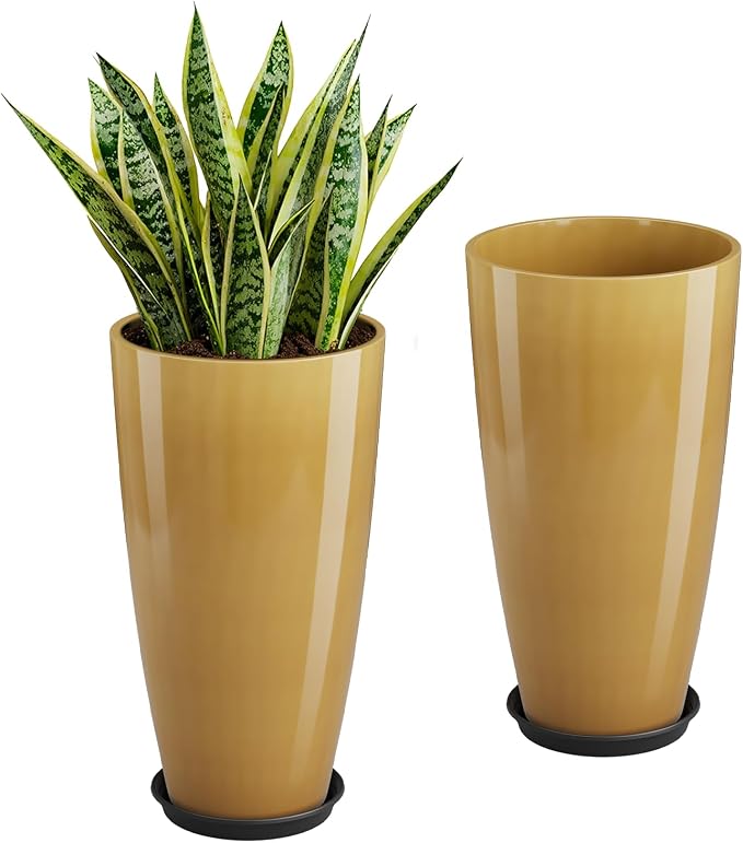 QCQHDU 21 inch Tall Planters for Outdoor & Indoor Plants, 2 Pack Sturdy by QCQHDU