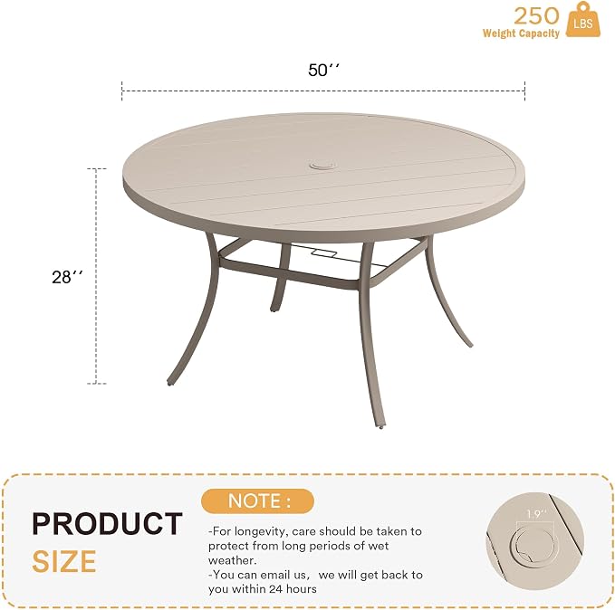 VICLLAX 50" Outdoor Round Patio Table - Image 3