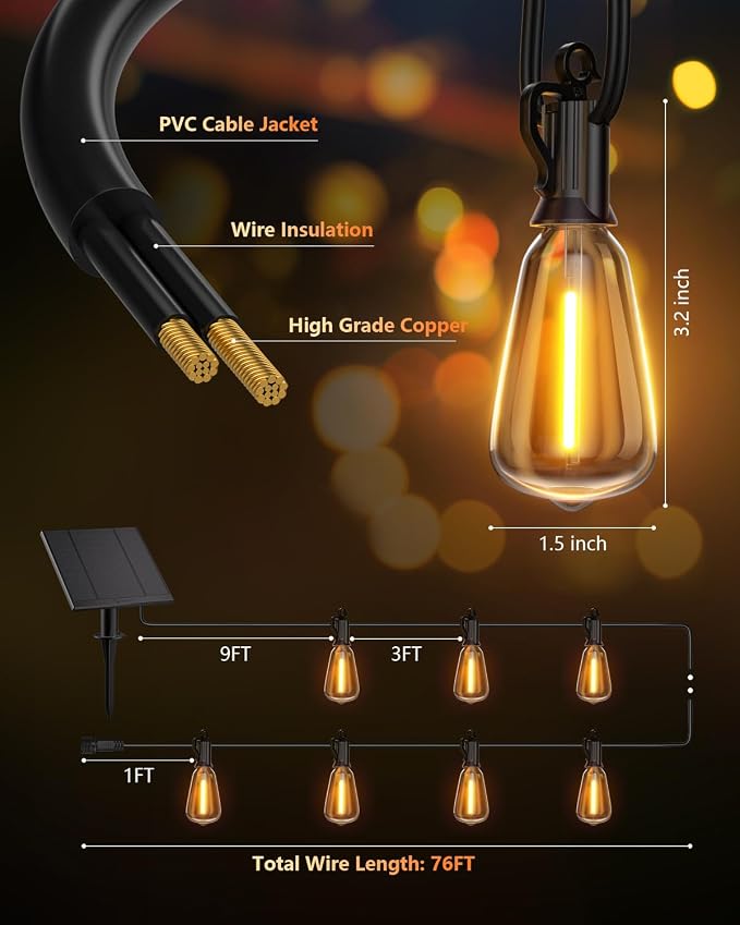 Brightown 76FT Solar String Lights Outdoor Waterproof - Image 6