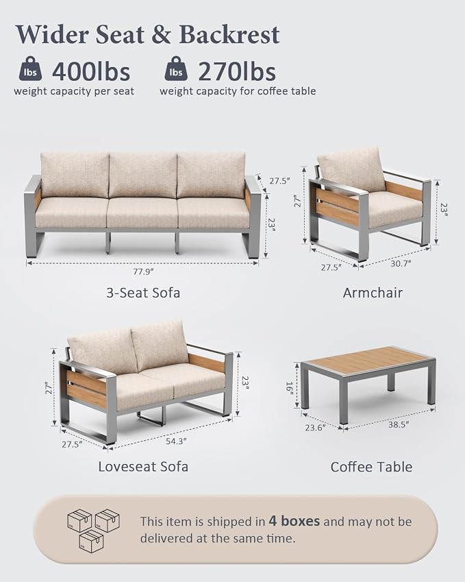 ZANDOR Aluminum Outdoor Patio Conversation Furniture Set, Seating Sofa - Image 2
