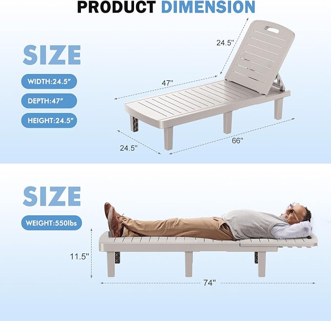 WACASA Outdoor Chaise Lounge Chairs Set of 4, Oversized Lounge Chairs - Image 2