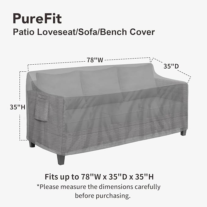 PureFit Outdoor Couch Cover Waterproof Patio Sofa Furniture Covers, 3-Seater - Image 2