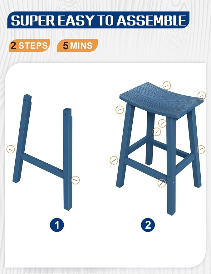 Weatherproof Bar Stools Set of 2, Saddle Seat, Bar Height Stools - Image 7