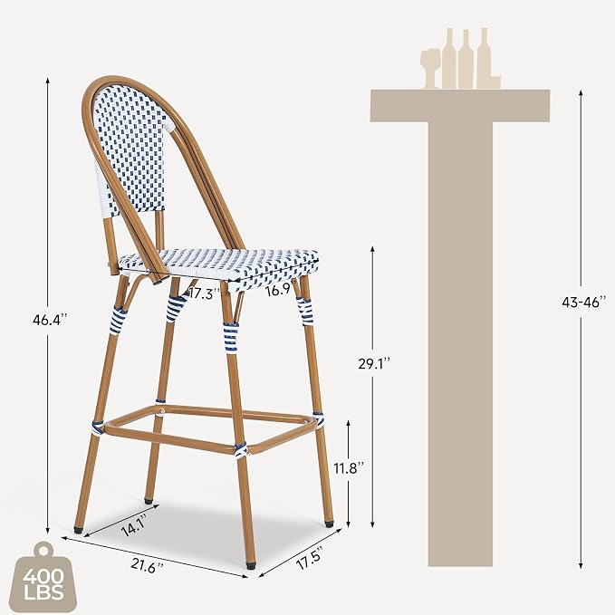 ONBRILL French Outdoor Bar Stool Set of 4, Patio Counter Height Chairs - Image 2