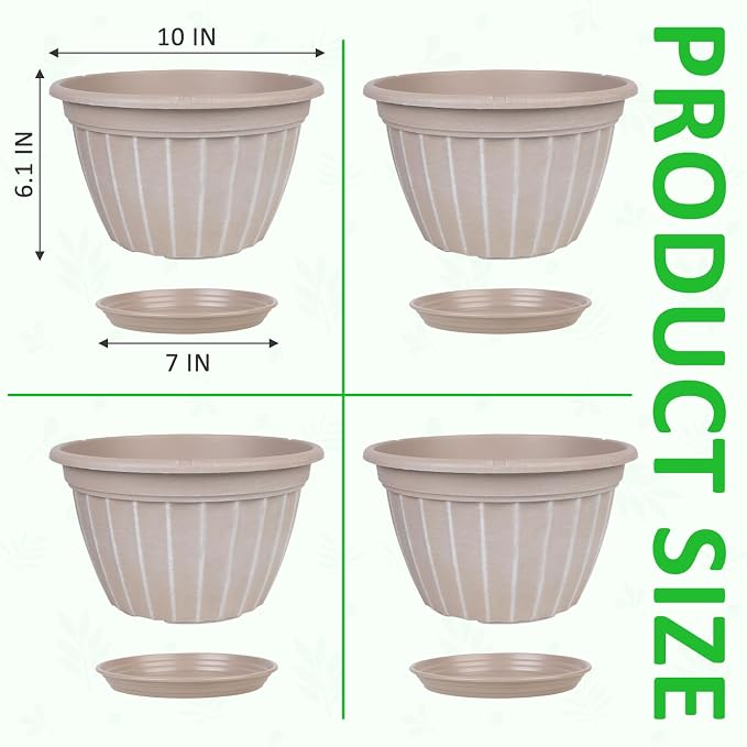 FGstyle 10 Inch Plants Pot, 4 Pack Flower Pots, Planters Pot - Image 4