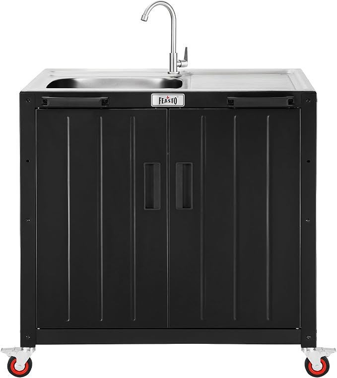 Outdoor Kitchen Island with Stainless Steel Sink and Storage Cabinet, 35-Inch by Idealforcook