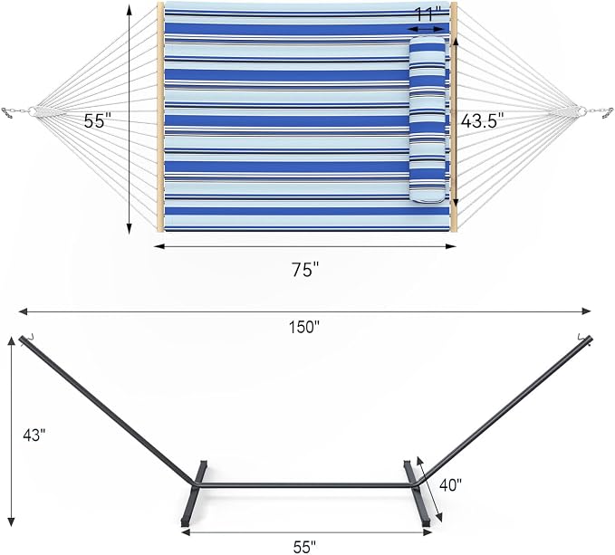 2 Person Outdoor Hammock with Stand, Cotton Rope Hammock with Polyester Pad - Image 8