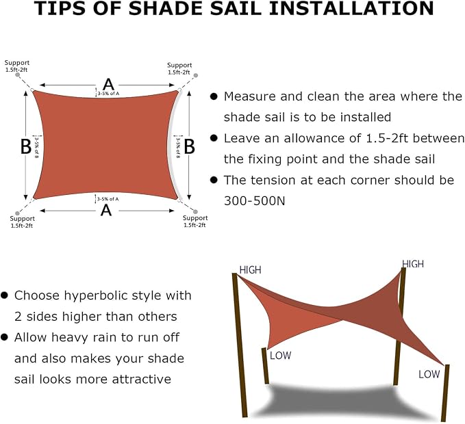 KANAGAWA 10'X20' Rust Red Custom Size Sun Shade Sail Rectangle UV Block Canopy - Image 6