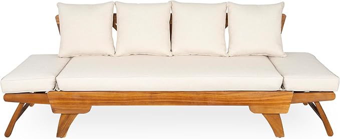 Christopher Knight Home Gary Patio Convertible Couch, Wooden Outdoor Daybed - Image 6