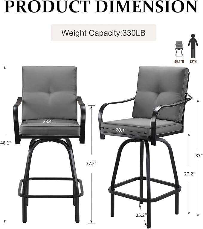 Patio Swivel Bar Stools, Outdoor Bar Height Swivel Chairs Set of 4 - Image 2