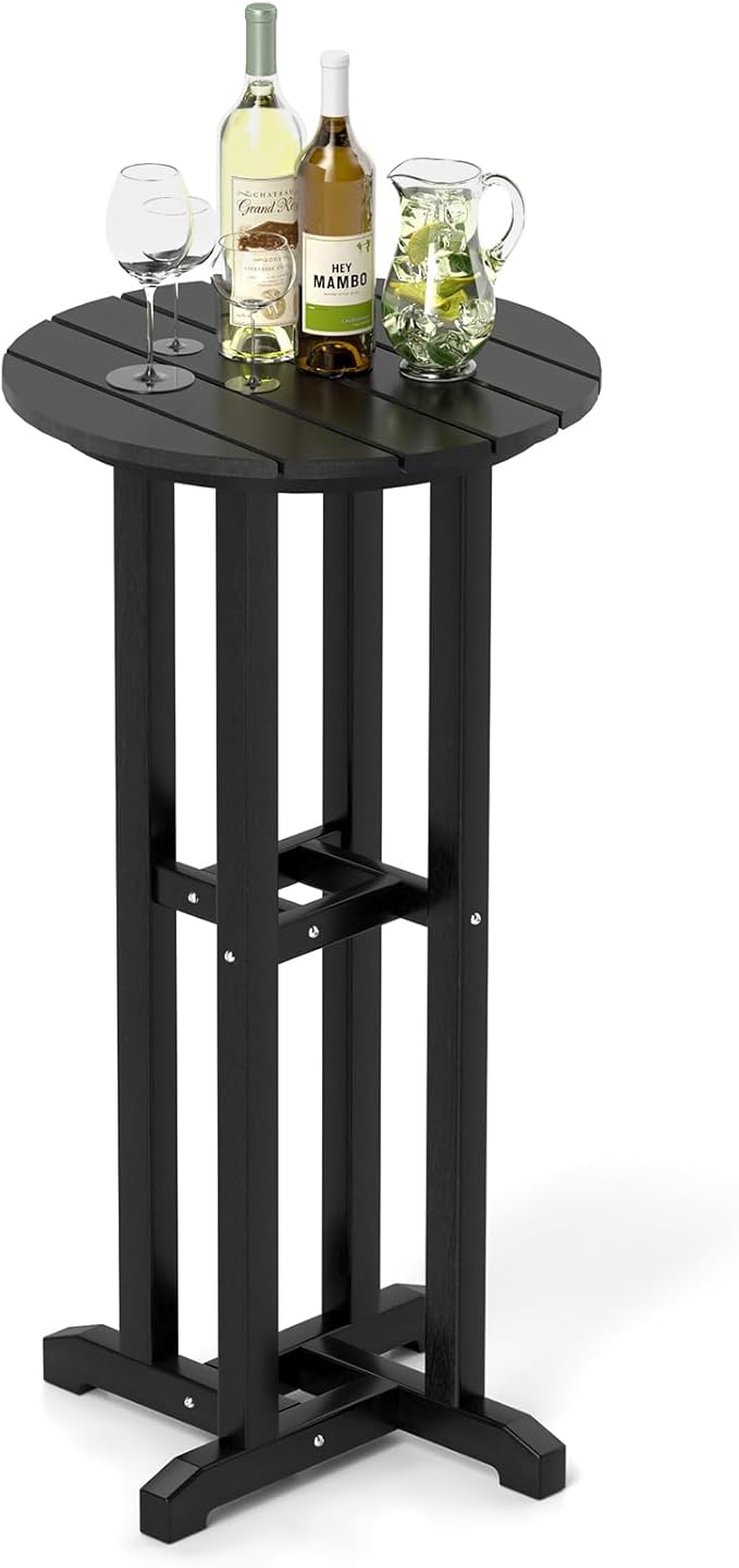 Tangkula 21.5" Round Bar Table, Patio HDPE Bar Height Dining Table w/Slatted by TANGKULA