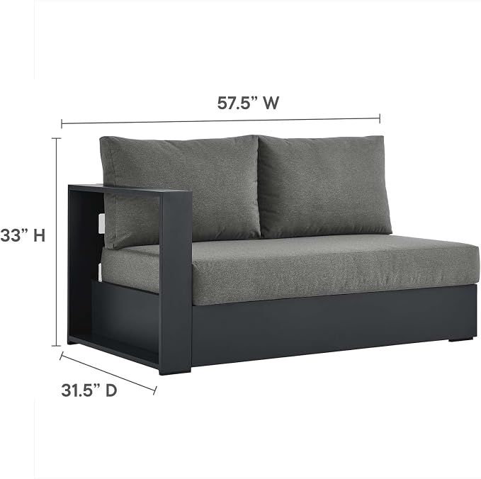 Modway Tahoe Aluminum 3-Piece Outdoor Patio Furniture Gray Charcoal, Modular - Image 2