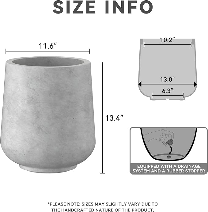Kante 11.6" Dia Round Concrete Planter, Outdoor Indoor Large Plant Pots - Image 5