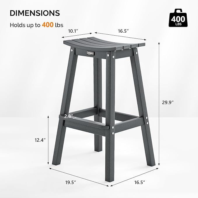 VINGLI 29" Outdoor Bar Stools Set of 2, HDPE Poly Lumber Bar Chairs - Image 3