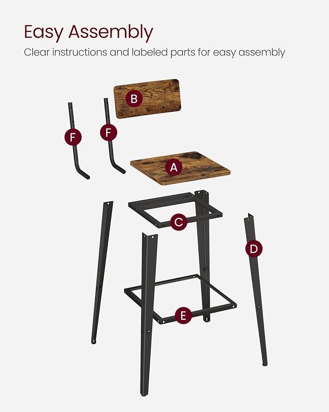 VASAGLE Set of 4 Bar Stools, Bar Height Stools, 29.1 Inches Tall Barstools - Image 9