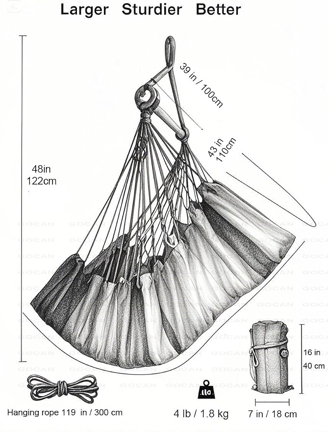 Hammock Chair Large Hammock Swing, 110 X 150cm Load 150kg, Cotton Hanging Chair - Image 2