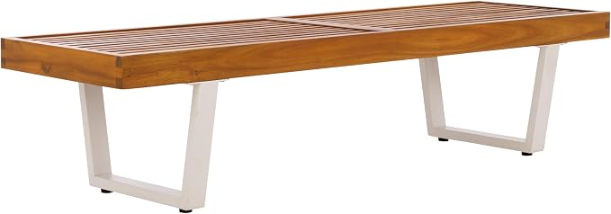 SAFAVIEH Outdoor Patio Furniture Heather Natural Brown Solid Wood & White Legs - Image 10