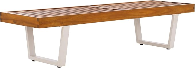 SAFAVIEH Outdoor Patio Furniture Heather Natural Brown Solid Wood & White Legs - Image 4