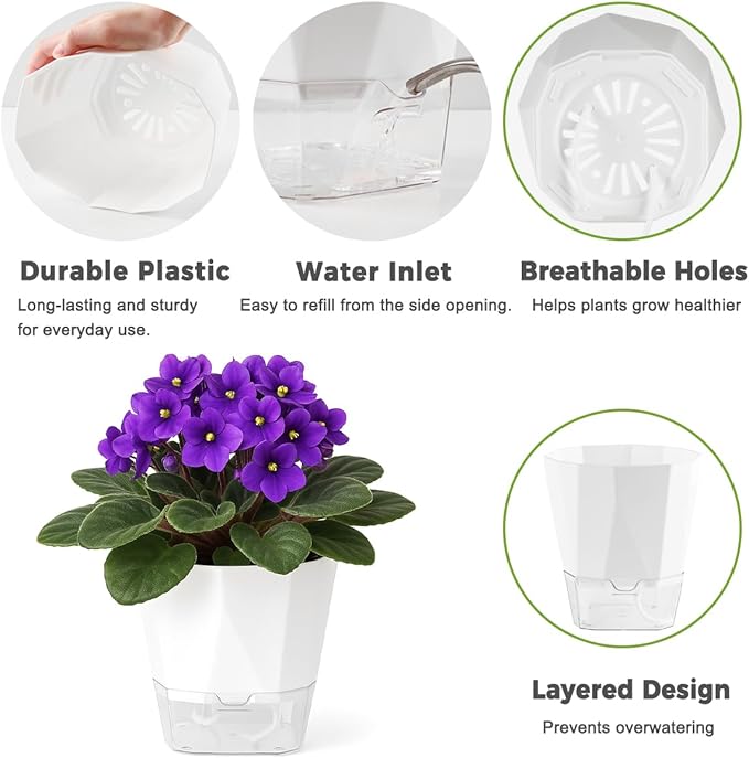 5 Pack Self Watering Pots for Indoor Plants, 5/6.7/8.4 Inches Self Watering - Image 3