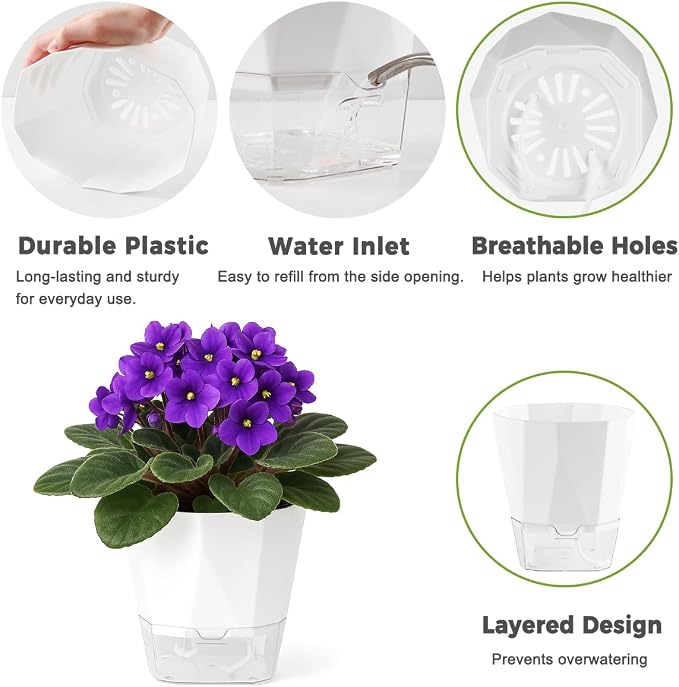 12 Pack Self Watering Pots for Indoor Plants, 5 Inches Self Watering Planters - Image 4
