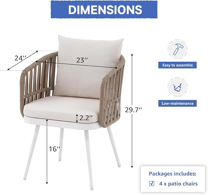 SUNSITT Patio Dining Chairs Set of 4, Outdoor Metal Dining Chairs - Image 2
