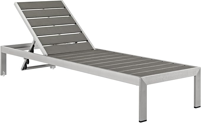 Modway Shore Aluminum Outdoor Patio Chaise Lounge Chair in Silver Gray - Image 3