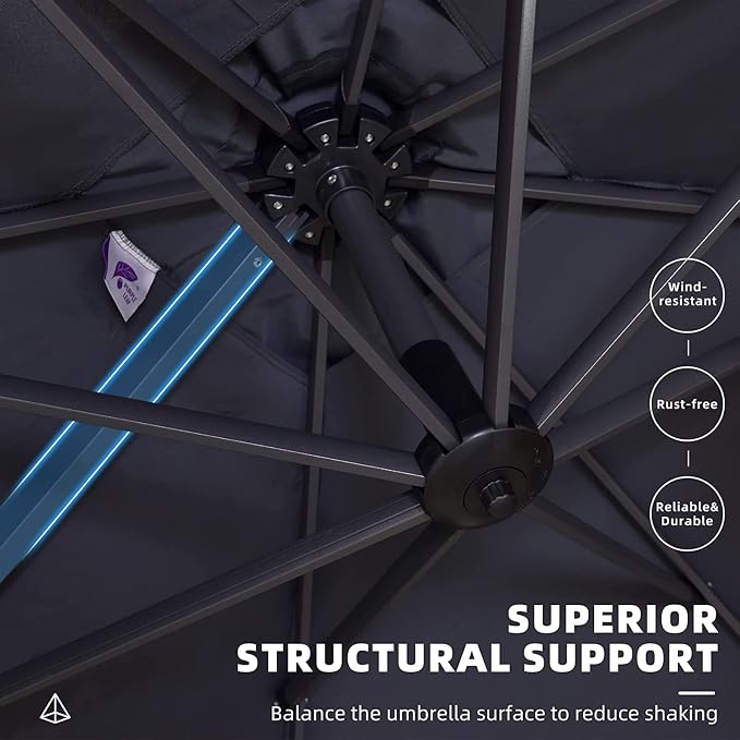 PURPLE LEAF 9' X 11.5' Patio Umbrella Outdoor Cantilever Rectangle Umbrella - Image 6