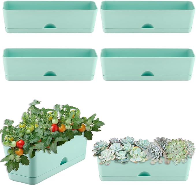 6 Pack Rectangle Planter 16x4.4 Inch Window Boxes Planters Rectangular Large by KvyusFlourish