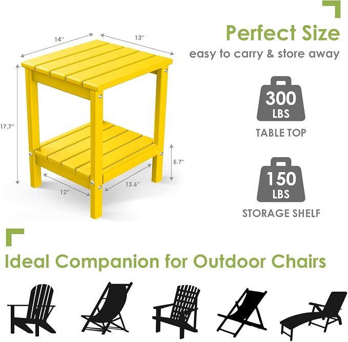 GREENVINES Adirondack-Outdoor-Side-Table | Set of 4 | 14 x 13 Inches | HDPE - Image 3