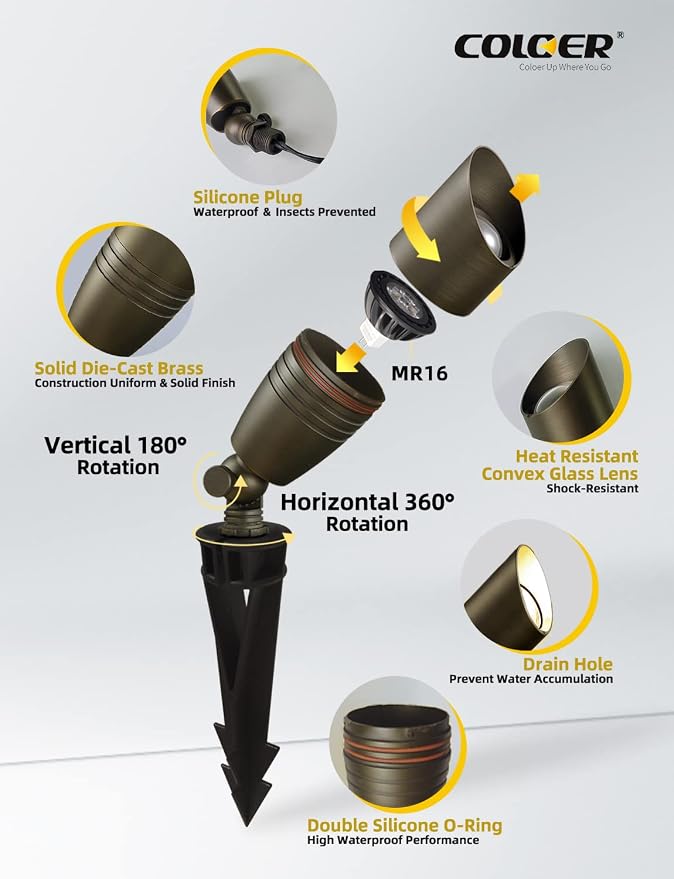 COLOER Brass Landscape Spotlights, 12 Pack Landscape Light Fixture - Image 3