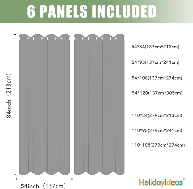 HolidayIdeas Outdoor Curtains for Patio Waterproof, 6 Panels - Image 7