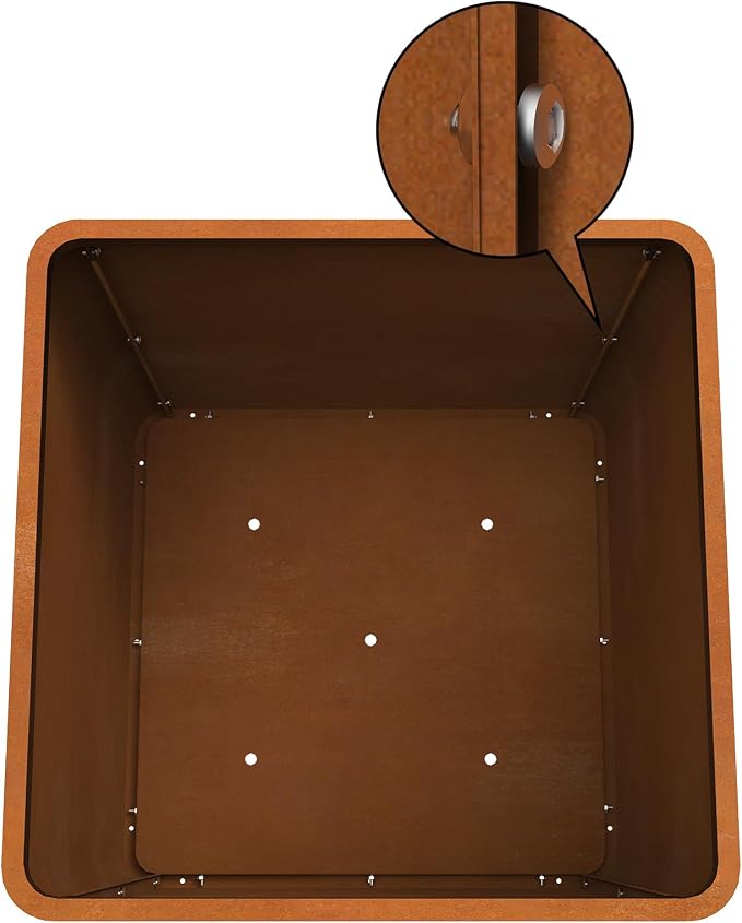 Corten Steel Planter Box 26" L x 26" W x 26" H, Large Metal Square Planter - Image 5