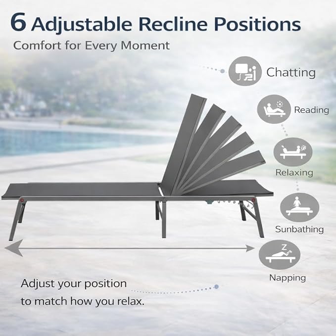 Kozyard 2-Pack Outdoor Lounge Chairs, Foldable Aluminum Frame Patio Chaise - Image 5