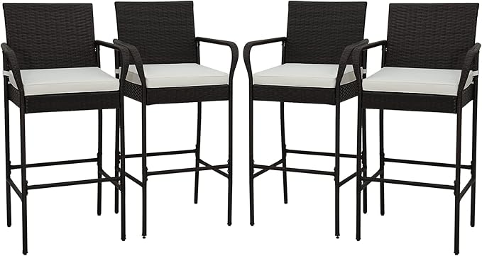 COSTWAY Wicker Bar Stools Set of 4, Patio Bar Height Chairs by COSTWAY