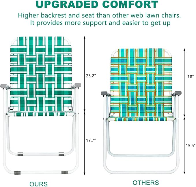 VINGLI Patio Lawn Webbed Folding Chairs Set of 2, Outdoor Beach Chair Portable - Image 3