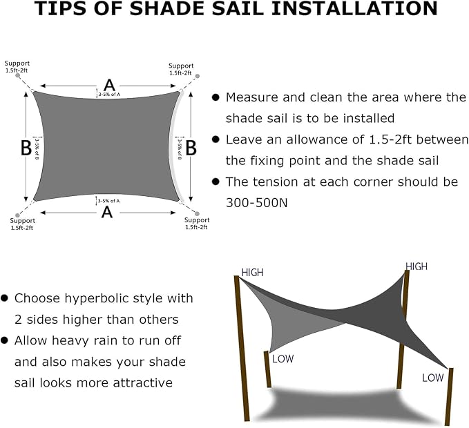 KANAGAWA 6'X14' Dark Gray Custom Size Sun Shade Sail Rectangle UV Block Canopy - Image 6